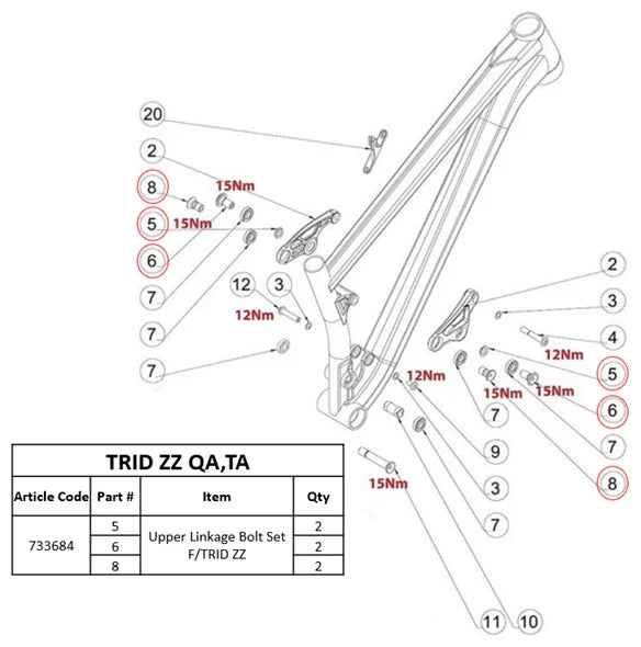 Polygon Upper Linkage Bolt Set for Trid ZZ (QA-TA) - bike parts product image 3