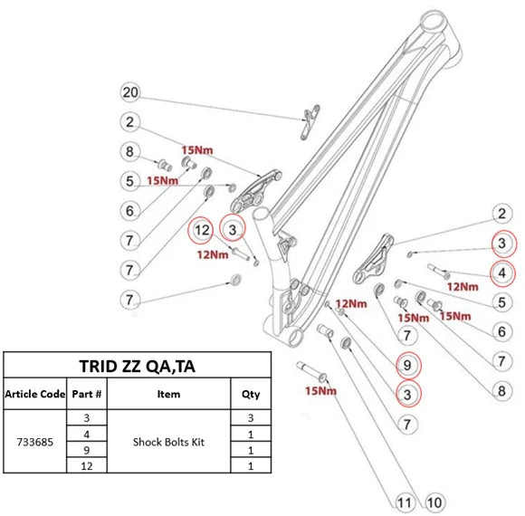 Shock Bolts Kit for Trid ZZ - bike parts product image 2
